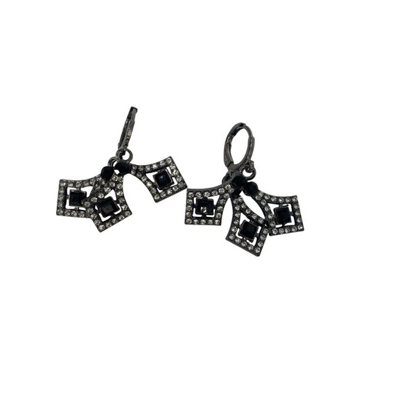 2/$24 Black Crystal Dangle Earrings With Rhinestone Detailing - Picture 3 of 7